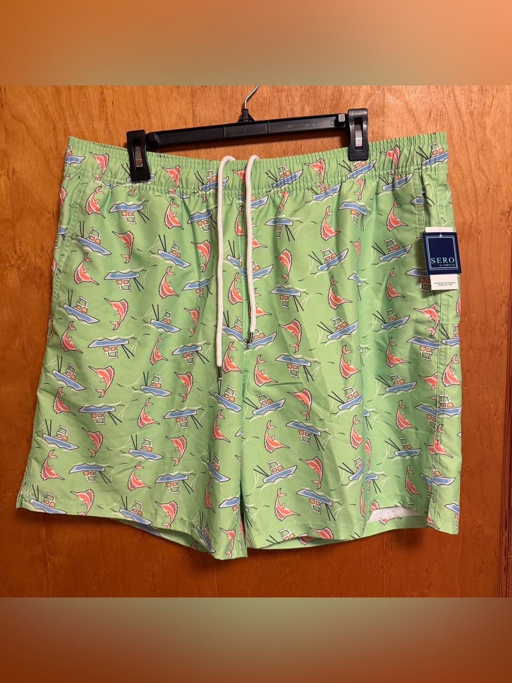 Men’s‎ Light Green Printed Swim Trunks with Drawstring SERO BRAND NWT